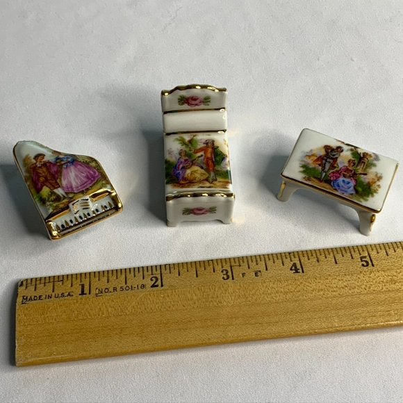 LIMOGES France Miniature Porcelain Piano Table Bed - Picture 5 of 9